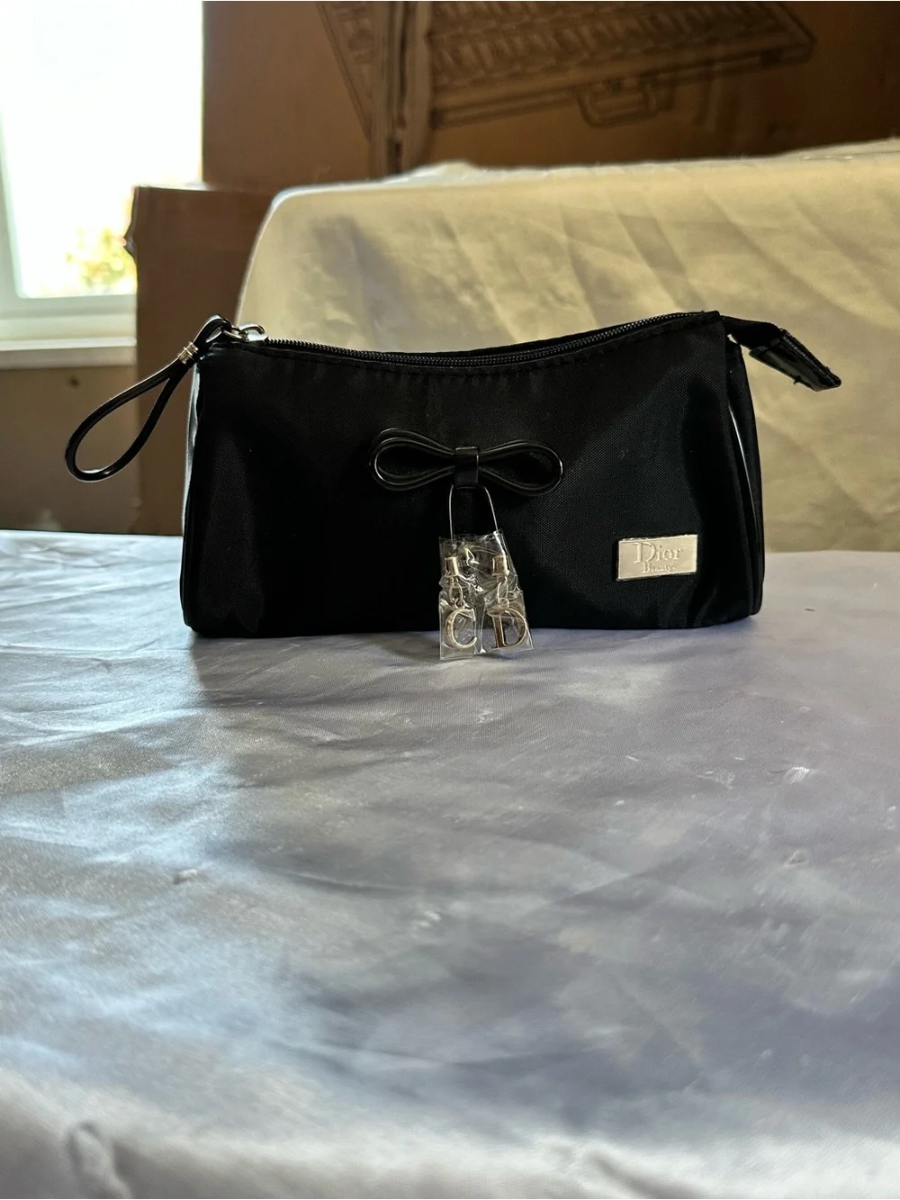 Dior Black Cosmetic Pouch with Bow Accent